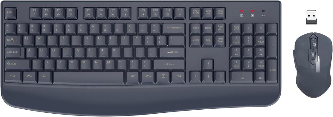 Wireless Keyboard and Mouse Combo, EDJO 2.4G Full-Sized Ergonomic Computer Keyboard with Wrist Rest and 3 Level DPI Adjustable Wireless Mouse for Windows, Mac OS Desktop/Laptop/PC (Navy Blue)