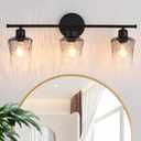 3-Light Bathroom Light Fixtures Black Vanity Light with Grey Glass Shade