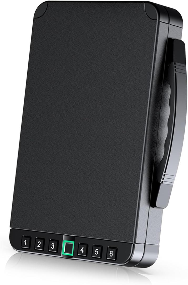 Portable Gun Safe for Handgun, Biometric Handgun Safe - Quick Access Fingerprint & Keypad Lock for Home/Car/Travel | USB Rechargeable | Fits Nightstand Drawer & Bedside