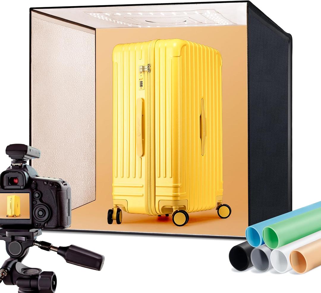 RALENO Photo Studio Light Box, 24''X24'' Large Light Tent, Photo Light Box Photography (65W | 156pcs LED | 5500K | 97CRI | 6 Color PVC Backdrops | DC Power Adapter) for Product Photography