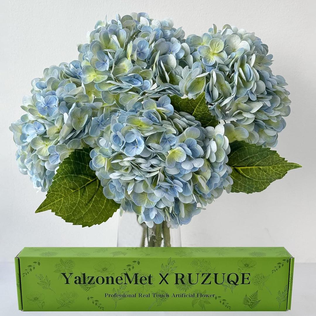 Light Blue-Green Real Touch Hydrangea Artificial Flowers 21'' Faux Latex Hydrangea Flowers for Wedding Table Centerpieces Fake Flowers for Party Home Kitchen Living Room Decor