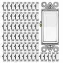 BESTTEN 60 Pack 3-Way Decorator Paddle Rocker Wall Light Switch, Single Pole or Three Way, 15A 120V/277V, On/Off Interrupter, UL Listed, White