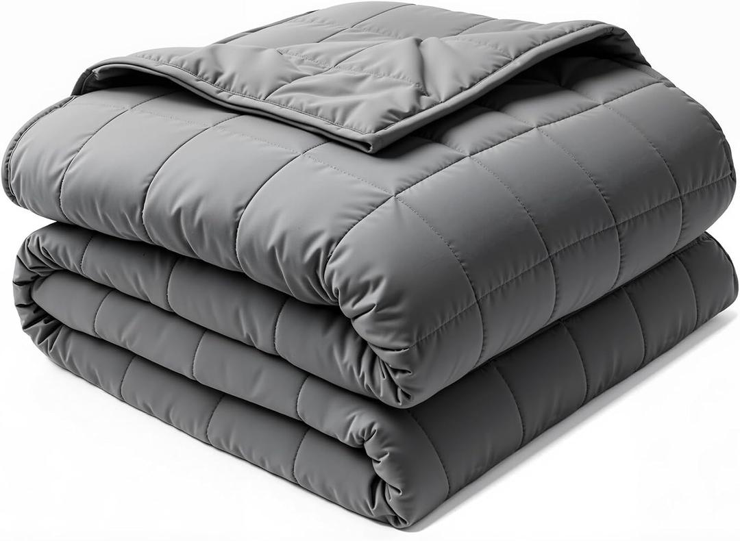 Weighted Blanket 15 lbs for Adults, 48" x 72" Twin Size Cotton Weighted Blanket, Cooling Heavy Blanket with Glass Beads Standard Grid Stitching Soft Cozy Grey Blanket