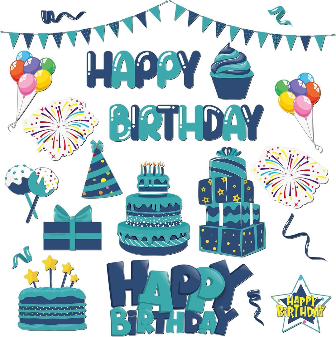 Xuhal 23 Pcs Happy Birthday Ocean Cruise Door Magnets Decorations Funny Carnival Ship Reusable Summer Refrigerator Magnets for Cabin Door Car (25 Pcs,Blue Birthday)