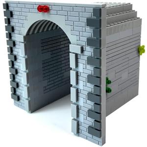 MOC Train Tunnel Building Block Set, Gray Brick Construction, Compatible Train Track Accessory for Layouts, DIY Diorama Display (Traditional)