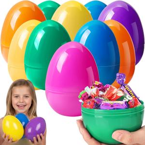 12 Pcs Large Easter Eggs Fillable, 6 Inch Colorful Jumbo Plastic Empty Egg Stand Upright for Easter Eggs Hunt Basket Stuffers Fillers Filling Treats Party Favor Classroom Prizes Supplies (Pure-12Pcs)