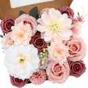 Floweroyal Artificial Flowers Combo Pink Flowers Mix Silk Flowers Dahlia Roses with Stems for DIY Wedding Bridal Bouquets, Baby Shower, Floral Arrangement, Table Centerpieces, Home Decorations (Blush Pink & Light Champagne)