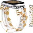 JR.DM Beaded Bracelet Compatible with Apple Watch 40mm 38mm 41mm 42mm Women Kids Girls Cute Fashion Preppy Stackable Handmade Stretchy Watch Strap for iWatch Series 11/10/9/8/7/SE/6/5/4/3/2/1 (E5 White Smiley Face)