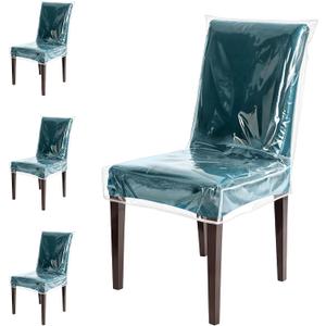 4pcs Chair Covers for Dining Chairs Plastic Dining Chair Covers Waterproof Kitchen seat Cover for Chairs Clear Char Protectors Cover slipcovers Set Anti Stain and Easy to Clean W/21 x D/18
