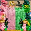 Pink and Green Wavy Tinsel Foil Fringe Curtains Photo Booth Backdrop for Green Pink Theme Birthday Party Witch Decorations(3 Pack,3.2 ft x 6.6 ft)