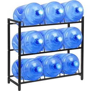 5 Gallon Water Jug Holder for 9 Water Jugs Without Wobbling, New Upgraded 3 Tier Heavy Duty Water Cooler Jug Storage Rack Detachable Water Jug Organizer Shelf for Home, Office, and Garages Black