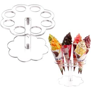 2 Pack Acrylic Mini Ice Cream Cone Display Clear Cotton Candy Waffle Cone Stand Cupcake Holder for Weddings Baby Showers Birthday Party Anniversaries Decor (8 Hole)