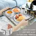 MAONAME Plastic Serving Tray with Handles, Modern Black Tray for Coffee Table, Rectangular Trays with Flower Pattern, Decorative Trays for Ottoman, 15.8" Lx 11.8" W X 1.6" H