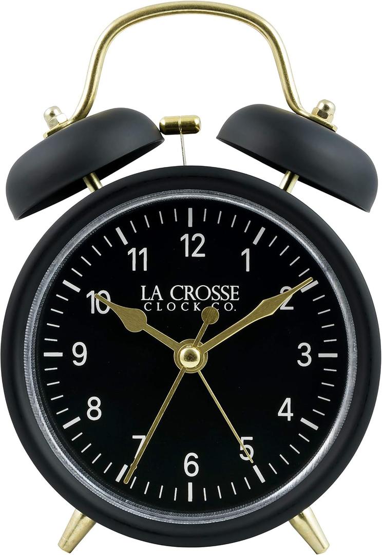 La Crosse Clock 617-3314BG Black Twin Bell Quartz Alarm Clock with Silent Sweep Movement