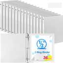 Henoyso 36 Pack 0.5 Inch 3 Ring Binder Round Ring, Bulk 1/2 Inch Binders Hold 140 Sheets with Pocket, Fits Letter Size 8.5" x 11" Paper, Document Organizer for Back to School Classroom Office (White)