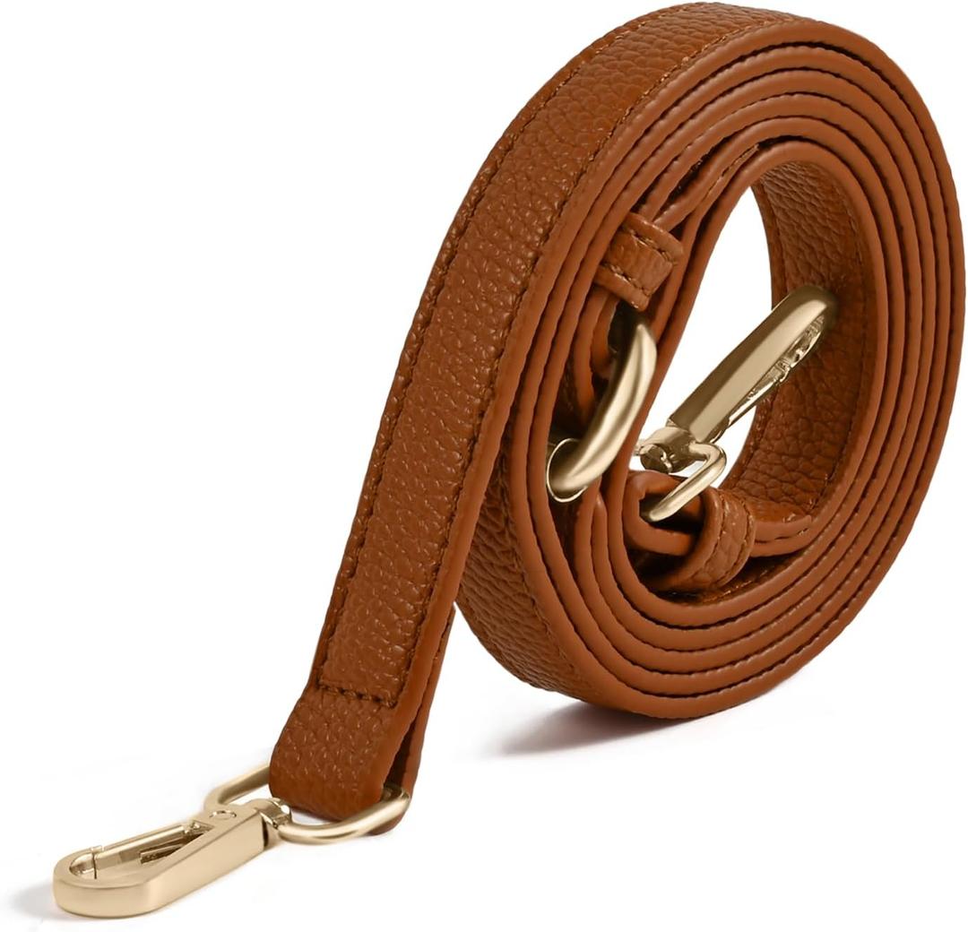 Leather Purse Strap Replacement Crossbody,Long Thin Strap, Adjustable Crossbody Straps for Handbags, Shoulder Strap (0.7in-Orange-Brown & Gold Hardware)