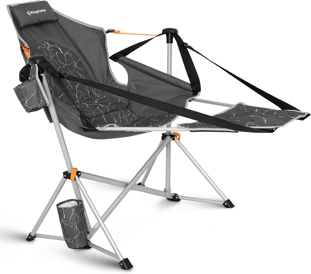 KingCamp Hammock Chair with Footrest, Swinging Portable Folding Camping Chairs for Adults MAX 400lbs Heavy Duty Foldable Oversized Rocker with Cup Holder Pillow for Outdoor Beach Patio Sport Lawn (Footrest Deluxe Lava/Grey)