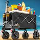 Big Rubber Wheels Beach Wagon Cart Foldable, 9x3 All-Terrain Wheels, Heavy Duty Collapsible Utility Wagon with 330lbs Capacity, Compact Storage, Easy Transport for Sand Camping Sports, Black