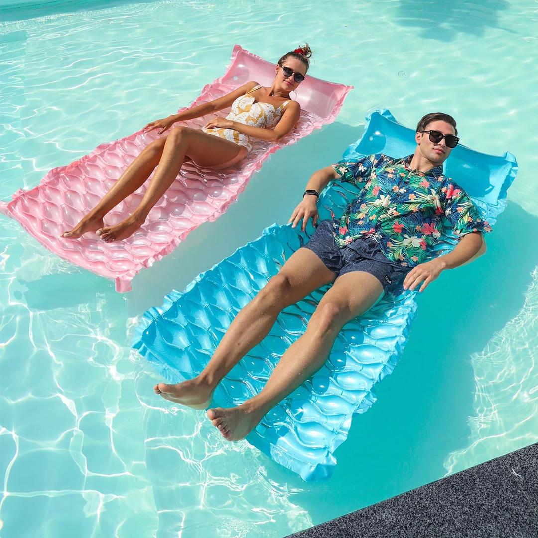 PARENTSWELL 2 Pack Inflatable Pool Floats Adult, 71''x33'' Large Pool Raft Water Lounge Float with Headrest Floating Mat Swimming Floaties for Adults (Blue & Pink) PARENTSWELL 2 Pack Inflatable Pool Floats Adult, 71''x33'' Large Pool Raft Water Lounge Float with Headrest Floating Mat Swimming Floaties for Adults (Blue & Pink)