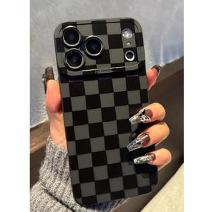 for iPhone 17 Pro Max Case 6.9 Inch 2025, Aesthetic Checkered Goth Phone Case for Women Girls Men, Silicone Protective Phone Cover for iPhone 17 Pro Max, Black Checkered