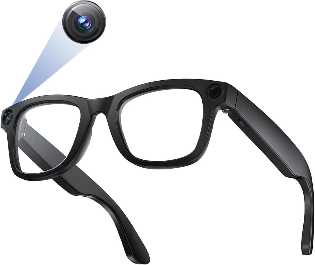 AI Smart Glasses with 1080P HD Camera, AI Real-Time Translation, Bluetooth Audio  Smart Glasses with Camera, Hands-Free Video Recorder for Travel, Sports, Outdoor Use (E03S Black)