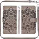 Asuwish Phone Case for Samsung Galaxy S25 FE 5G Zipper Wallet Detachable Cell Cover with Tempered Glass Screen Protector Crossbody Strap Flower Card Holder S 25 EF S25FE 25S 25FE Women Men Girls Gray