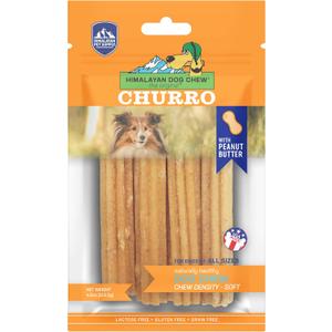 Himalayan Dog Chew Churro Yak Cheese Dog Chews, 100% Natural, Long Lasting, Gluten Free, Healthy & Safe Dog Treats, Lactose & Grain Free, Protein Rich, Real Peanut Butter Flavor, 4 Churros Per Pouch