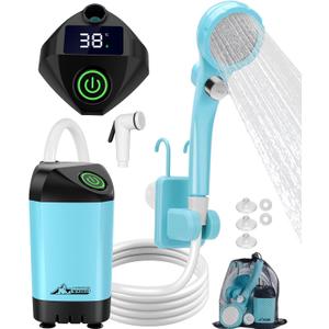 WADEO Portable Shower for Camping, Outdoor Electric Shower Rechargeable Pump with Intelligent Digital Display, Camping Shower Head Nozzle for Camping, Hiking, Traveling, Washing