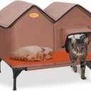 Heated Cat House for Outside in Winter Insulated Elevated Outdoor Cat House Weatherproof, Escape Door, Large Feral Cat Shelter Heated Bed for 2~3 Cats Stray Barn Kitty, Easy Assembly