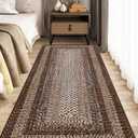RUGSREAL Runner Rug for Hallway Kitchen Runner Carpet 2x10, Machine Washable Long Runner Throw Mat, Non Slip Entryway Rug Stain Resistant Braided Printed Carpet for Bedroom Living Room, Brown