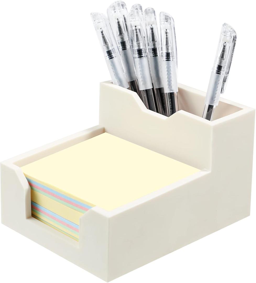 White Sticky Note Holder, Silicone Memo Holder with Pen or Card Slots, Sticky Note Dispenser, Fits 3x3 Inches Sticky Notes, Post It Note Dispenser for Office Desk Accessories