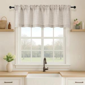 OVZME Valance for Windows, Light Filtering Faux Linen Textured Small Short Valance Kitchen Curtain, Dual Rod Pocket Top Short Window Curtain for Bathroom Basement Farmhouse, 60Wx16L Inch, Linen Color