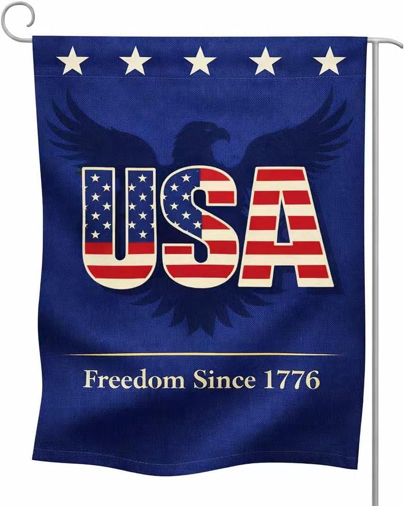 USA Patriotic Garden Flag 12x18 Double Sided, American Flag Eagle Yard Flag, Freedom Since 1776 Outdoor Decor, Independence Day Fourth of July Decorations