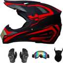 Motocross Offroad Helmet Dirt Bike Helmet BMX MX ATV Helmet Full Face Motorcycle Helmet with Gloves Goggles Mask for Unisex Adult Youth DOT/FMVSS 218 Approved (Large, Red)