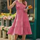 AlvaQ Women Summer Dresses Sleeveless Smocked Midi Dress High Waist Casual Tiered A Line Sundress with Pockets (Pink, M)