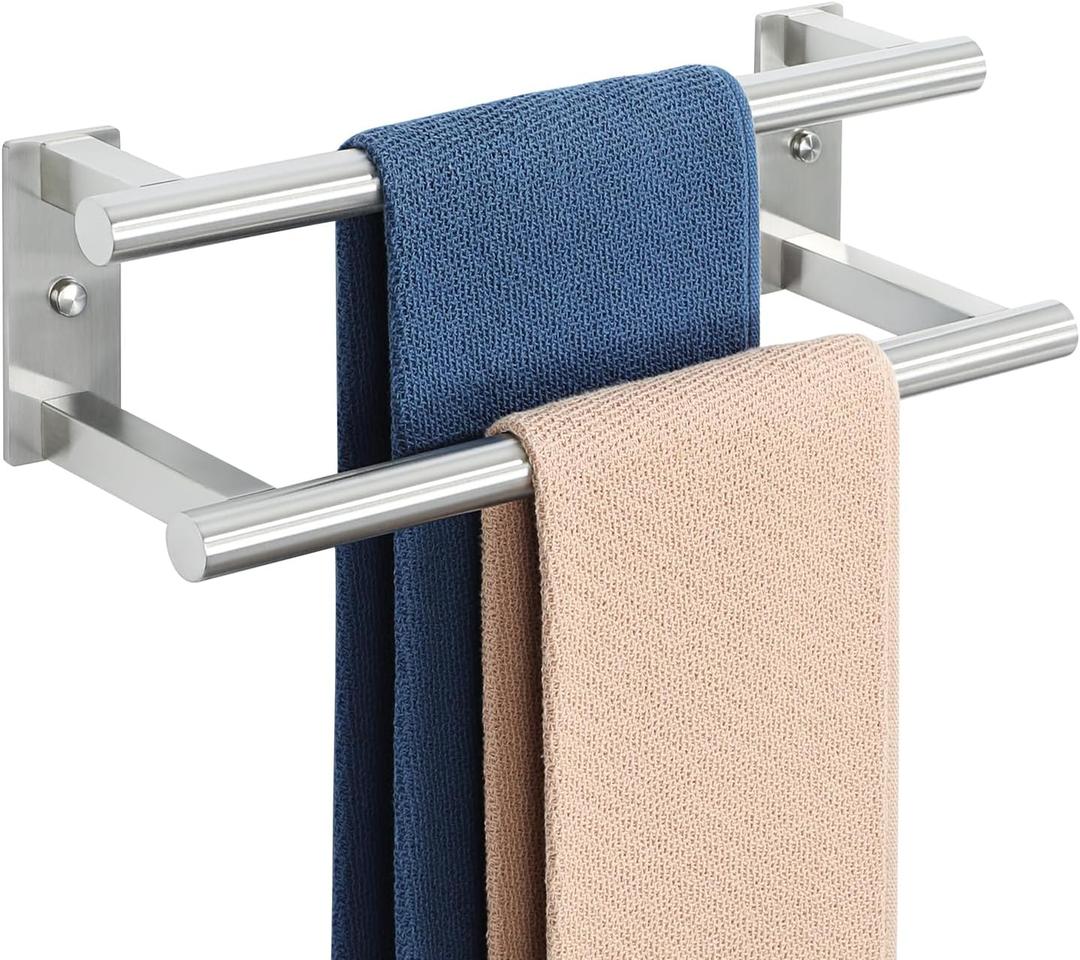 Alise Bathroom Double Towel Bar, 16 Inch Wall Mount Towel Holder, Towel Racks for Bathroom, SUS304 Stainless Steel Towel Hanger, Thickened Pipe with Strong Load-Bearing Capacity, Nickel