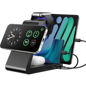 Charging Station for iPhone,5 in 1 Wireless Charger Stand Dock for Apple: Mag-Safe Charging Station for Multiple Devices Apple iPhone 17 16 15 14 13 12 Pro Max Plus iWatch Airpods (Black)