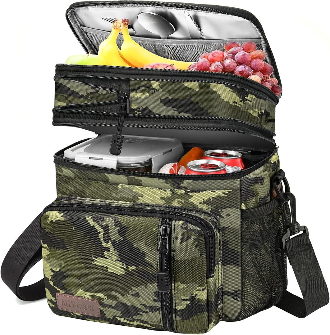MIYCOO Insulated Lunch Box for Men & Women - Leak Proof Cooler Lunch Bag with 4 Pockets, Adjustable Strap, Ideal for Work, Picnic, Travel - Medium, Brown Camouflage