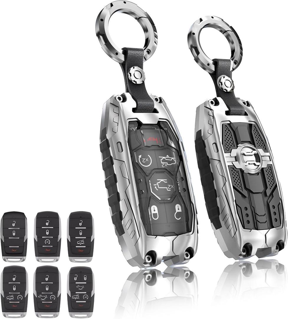 Heavy Key Fob Cover for Dodge, Key Fob Case Protector Accessories Fits for 2018-2026 RAM 1500, RAM 2500, RAM 3500 Smart Key (Silver)