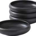 Uaral Japanese Salad Plate, Black Plates and Bowls Set, Stoneware Black Plate Set, Appetizer Plates Set of 4,5.5 inch,14 oz(Texture Matte)