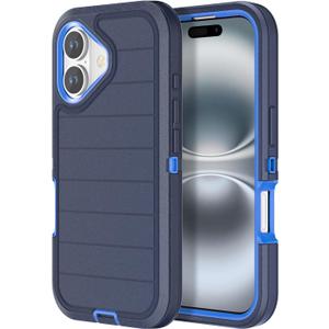 for iPhone 16 Plus Case Heavy Duty 3-Layer[Shockproof][Dropproof][Dust-Proof] Military Grade Rugged Full Body Protection Cover Case for Apple iPhone 16 Plus 5G 6.7 inch,Navy Blue