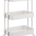 Amazon Basics 3-Tier Rolling Utility Cart, Storage Organizer, Lockable Wheels, Multifunctional Storage, Portable Mobile Shelving Unit, White