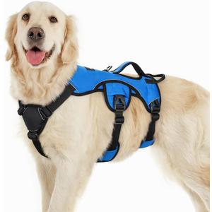 rabbitgoo Escape Proof Dog Harness, Soft Padded Full Body Pet Harness, Reflective Adjustable No Pull Vest with Lift Handle and Leash Clip for Large Dogs Walking Hiking Training, L, Blue (Large (Pack of 1))