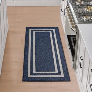 Nautica  Runner Rug | Indoor Runners for Hallways and Entry Rugs| Non-Slip and Non-Skid Entry and Kitchen Door Mat| Machine Washable Entryway Carpet Rugs | 2'2" x 5' | Double Border Denim