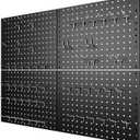 4 Pack Metal Pegboard Panels with 50 Hooks, Black Pegboard Wall Organizer, Pegboard Accessories, Heavy Duty Garage Tool Storage System for Workbench, Workshop, Office, Craft Room
