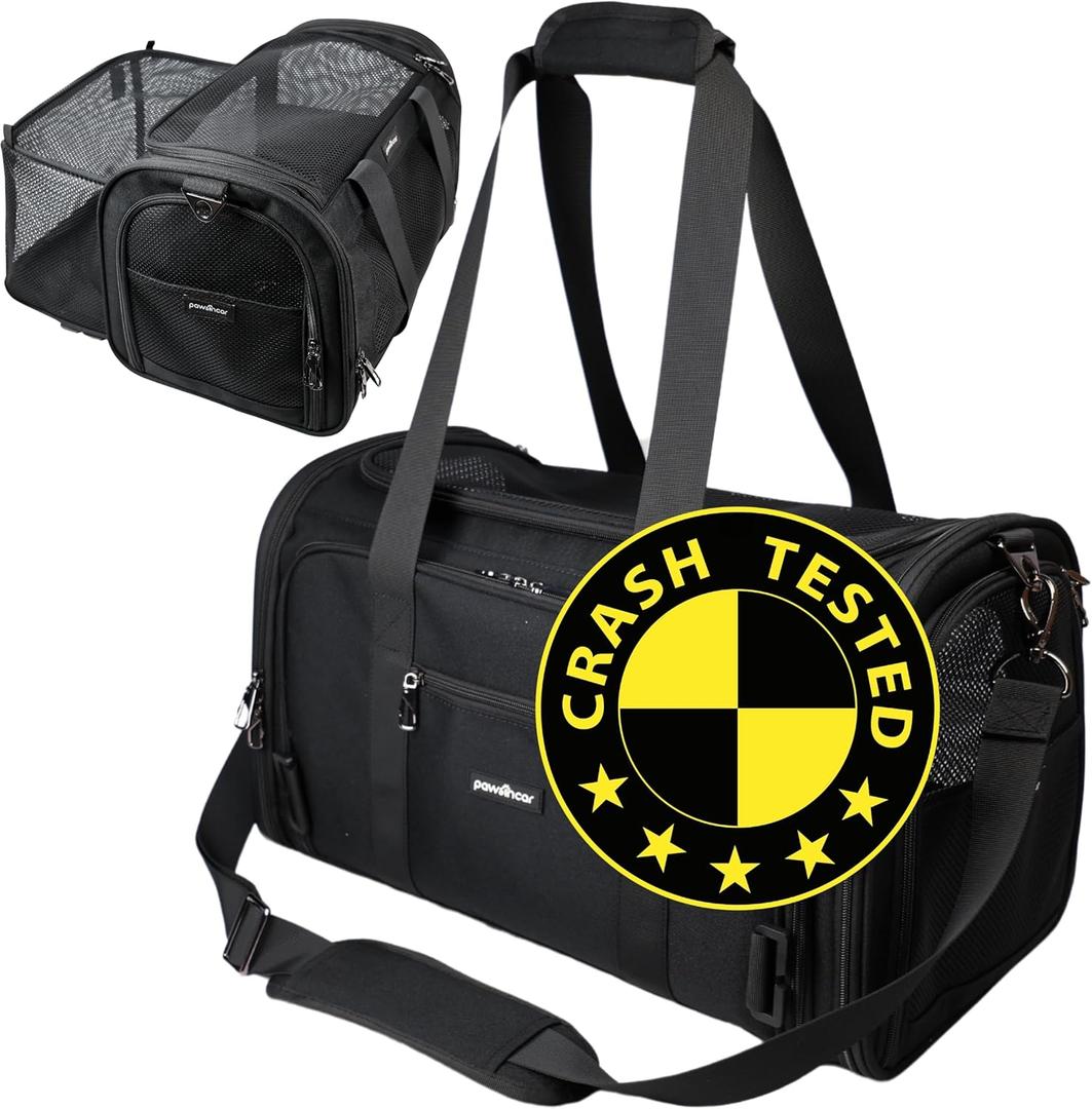 Crash-Tested & Airline Approved Dog Carrier | 3-in-1 Small Dog Car Seat, TSA Pet Carrier Airline Approved, Expandable Soft Sided Cat Bag | 5-Star Safety Rated - Best for Safe Airplane & Car Travel.