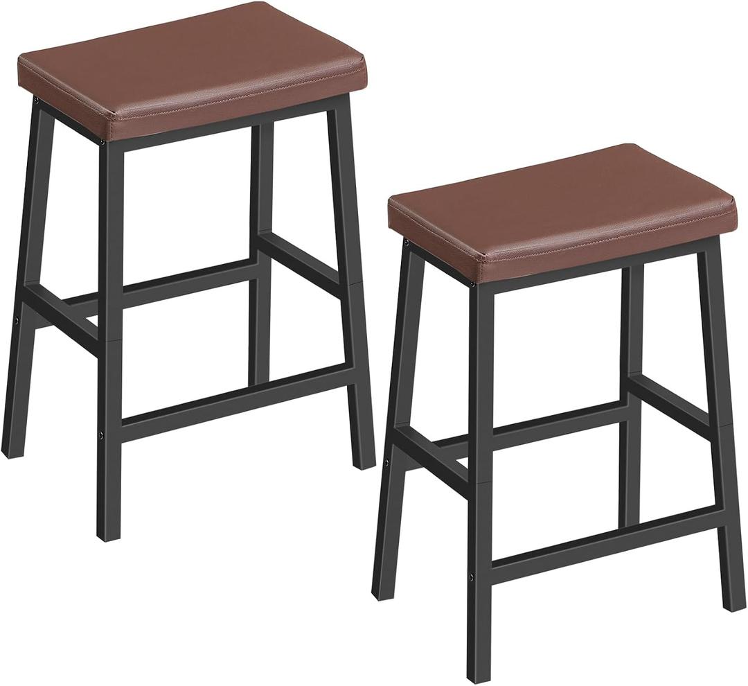 HOOBRO Bar Stools, Set of 2 Bar Chairs, Counter Height Bar Stools, 24 Inch Barstools for Kitchen Counter, PU Upholstered Kitchen Stools, for Kitchen, Bar, Dining Room, Brown and Black BC01MD01