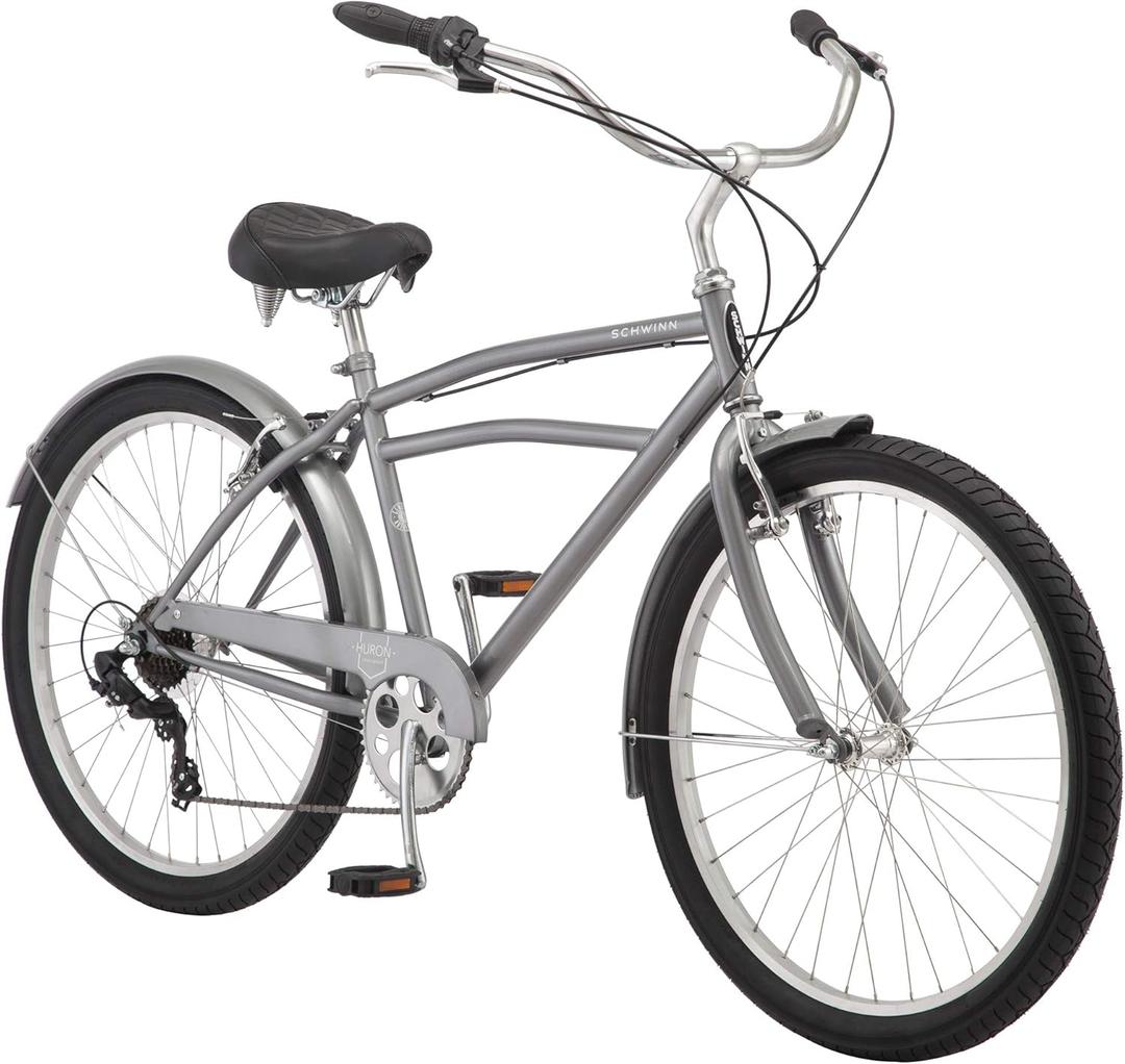 Schwinn Cruiser Bike, 26 Inch Bike for Women and Men, Beach Cruiser Bicycle, Linear Pull Brakes, Comfortable Padded Seat, Upright Riding Position, Adult Bicycle (17-Inch Frame, Grey)