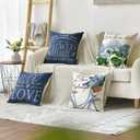 AVOIN colorlife Hello Love Blue Hydrangea Bicycle Throw Pillow Covers, 16 x 16 Inch Flowers Summer Spring Mother's Day Cushion Case for Sofa Couch Set of 4