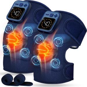 KingPavonini Cordless Knee Massager for Pain Relief, Newly 4 Motors Vibration, 5 Heat Levels, 6 Massage Modes, Knee Heating Pad for Knee Pain, Heated Knee Massager Brace, for Mom Dad (Blue 2.0)